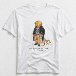 White - Polo Bear Ralph Lauren Reprint T-Shirt Bear With Dog Graphic Tee